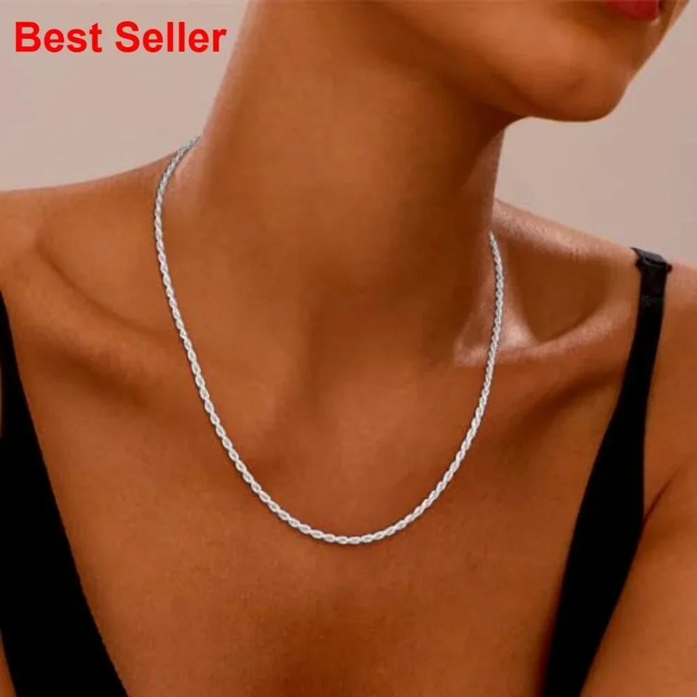 925 Sterling Silver 1.5mm Rope Chain Necklace with Lobster Clasp